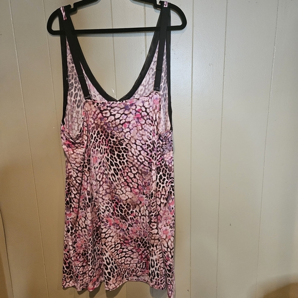 Joyspun Leopard Print Sleep Dress, Size 3X, Pink Purple Stretch Nightgown - Picture 2 of 5